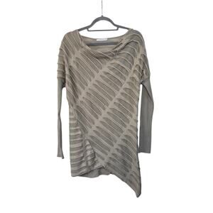Siste's Italy Taupe Greige Textured Cutout Knit Asymmetrical Top, Small/Medium
